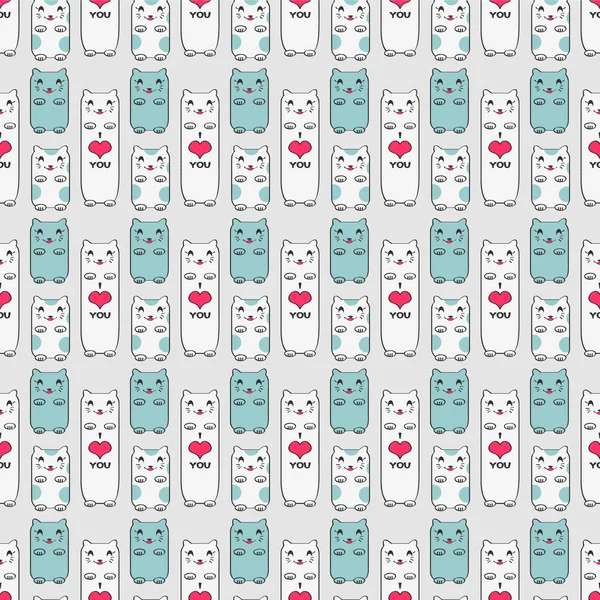 Seamless pattern with cute happy cats — Stock Vector