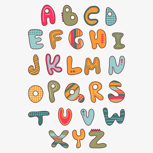 Alfabeto infantil divertido lindo — Vector de stock