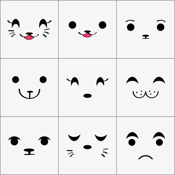 Bonito conjunto de rostos de animais — Vetor de Stock