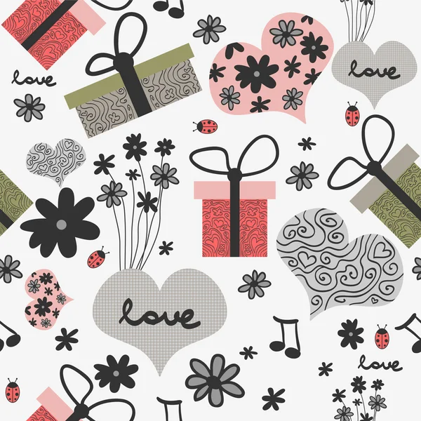 Sweet seamless pattern with romantic elements — Stock Vector