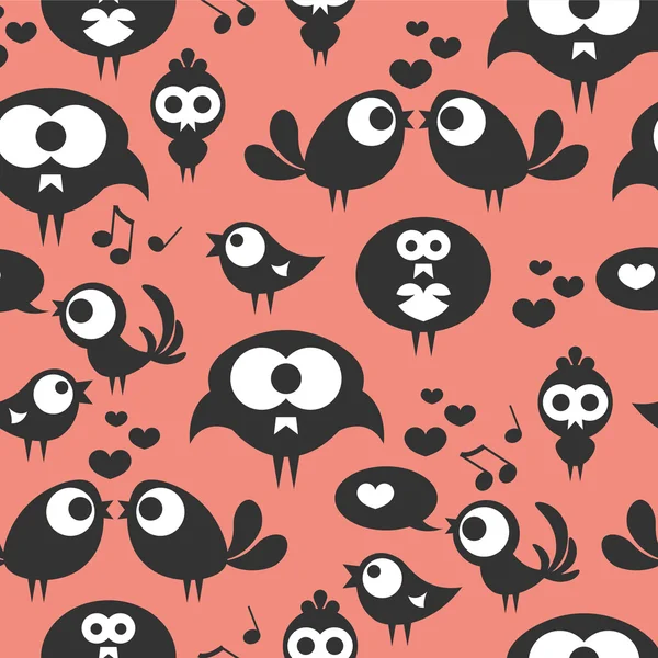 Seamless pattern with cute birds in love — Stock Vector
