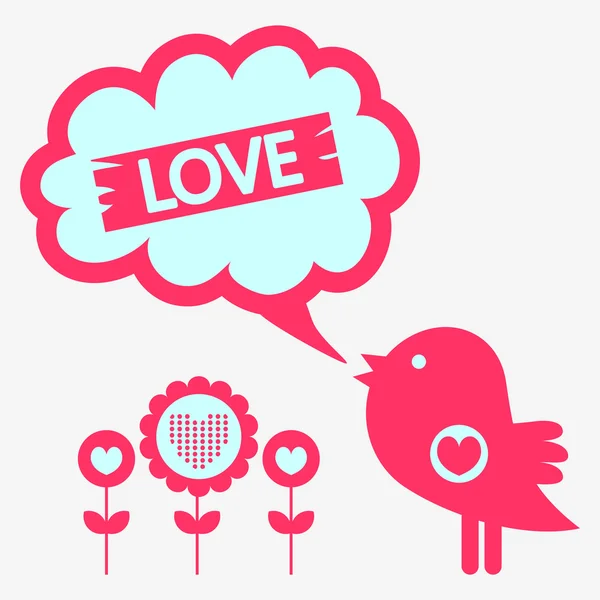 Cute bird romantic valentine illustration — Stock Vector