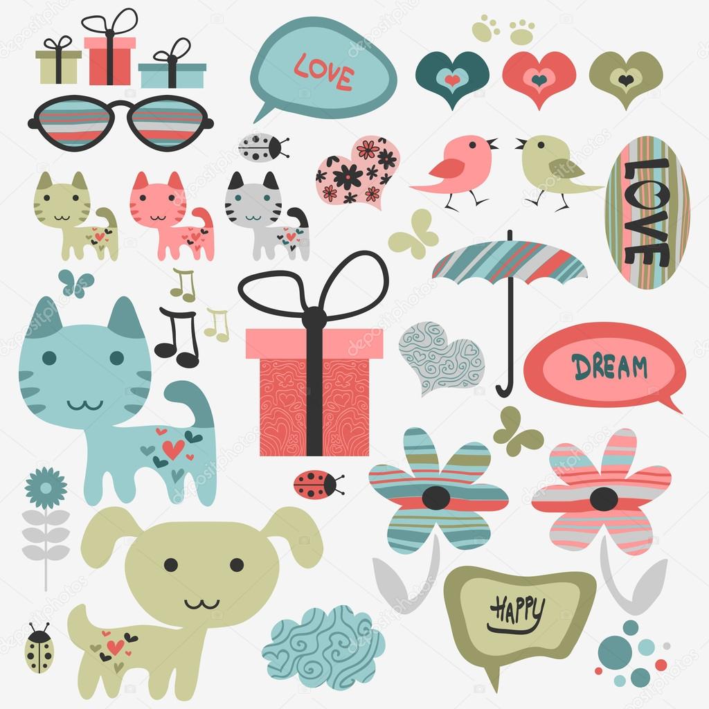 Set of cute scrapbook elements — Stock Vector © littlepaw 14862853