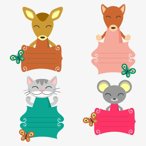 Set di cornici decorative con simpatici animali — Vettoriale Stock