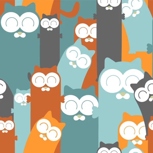 Цветной бесшовный рисунок с забавными кошками — стоковый вектор