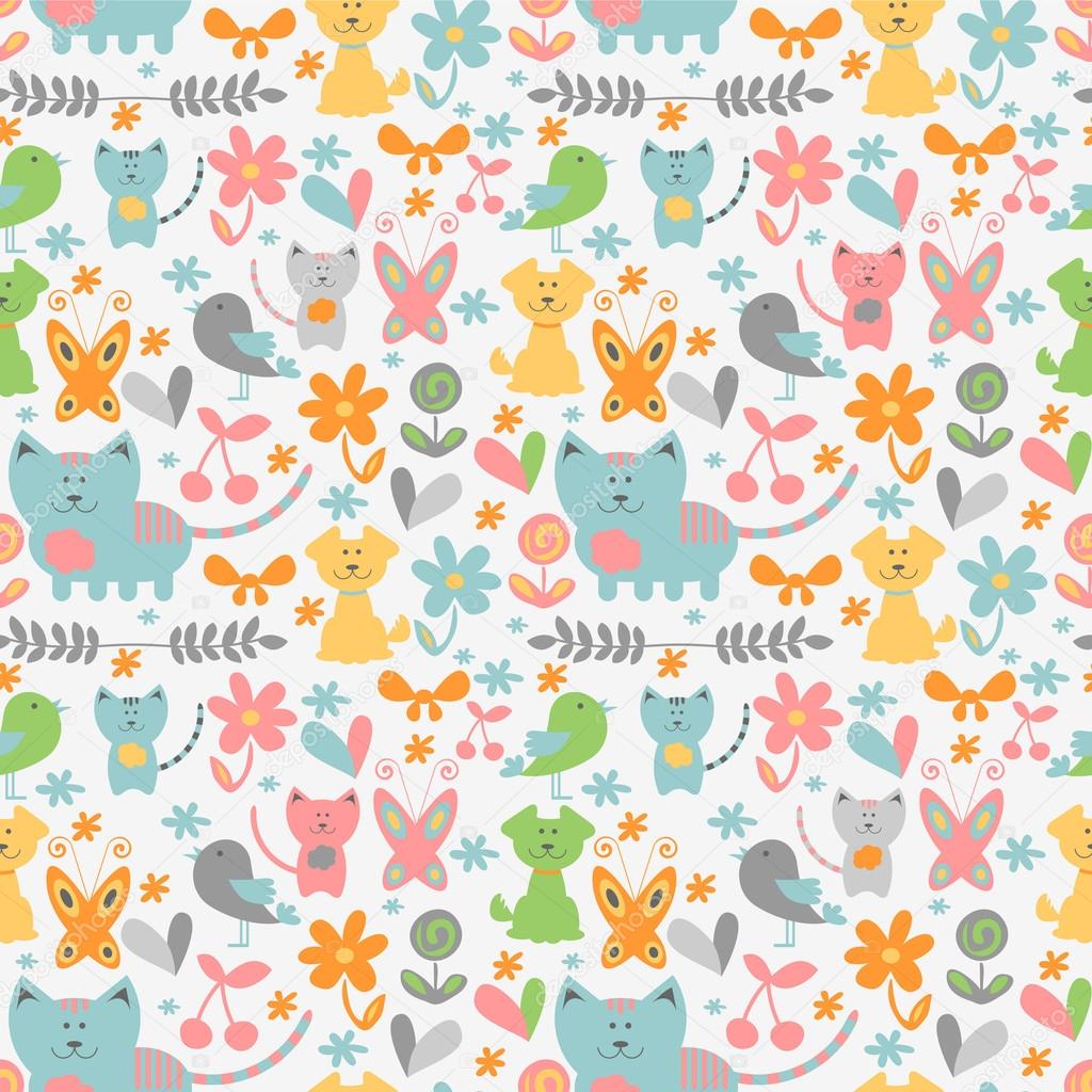 Cute childish seamless pattern with baby animals