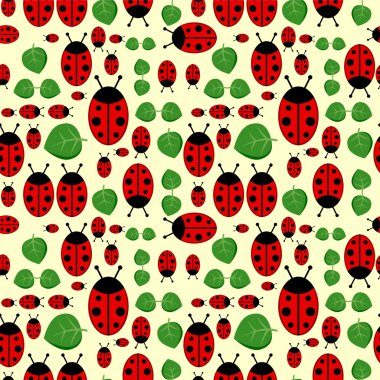 ladybirds ve yaprakları ile şirin seamless modeli