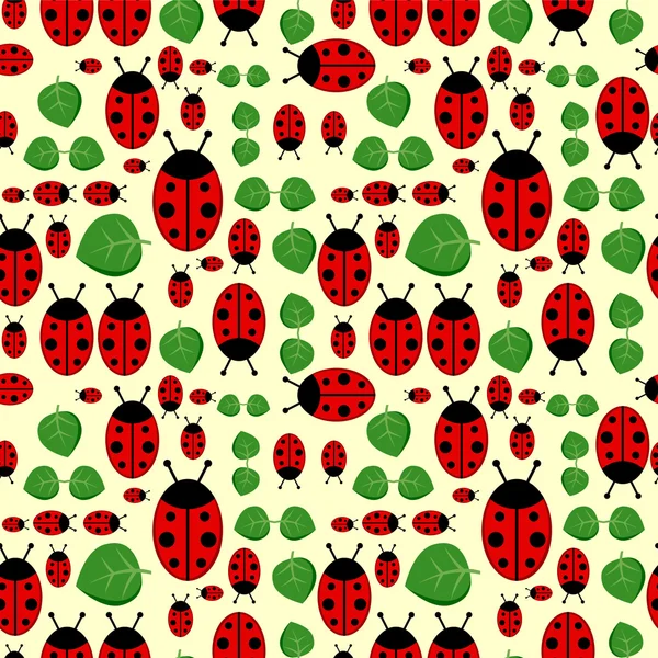 Mignon motif sans couture avec des coccinelles et des feuilles — Image vectorielle