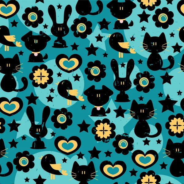 Seamless pattern with cute animals — Stock Vector