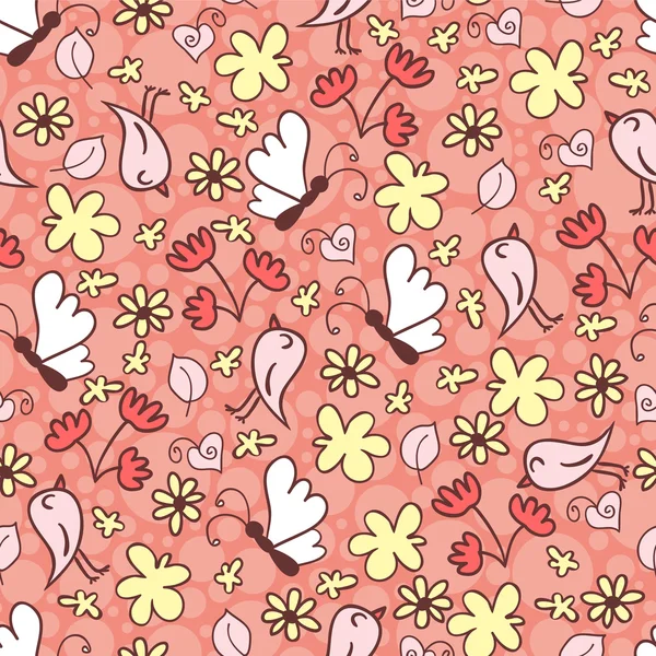 Mignon motif sans couture avec des papillons et des fleurs — Image vectorielle