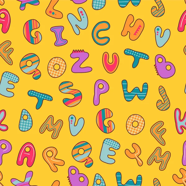 Pola mulus dengan alfabet kekanak-kanakan yang lucu - Stok Vektor