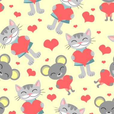 sevimli romantik seamless modeli kedi ve fare