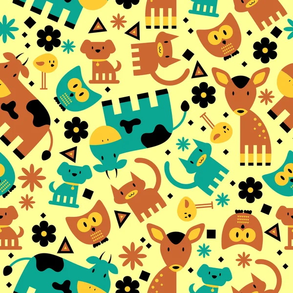 Seamless pattern with cute funny animals — Stock Vector