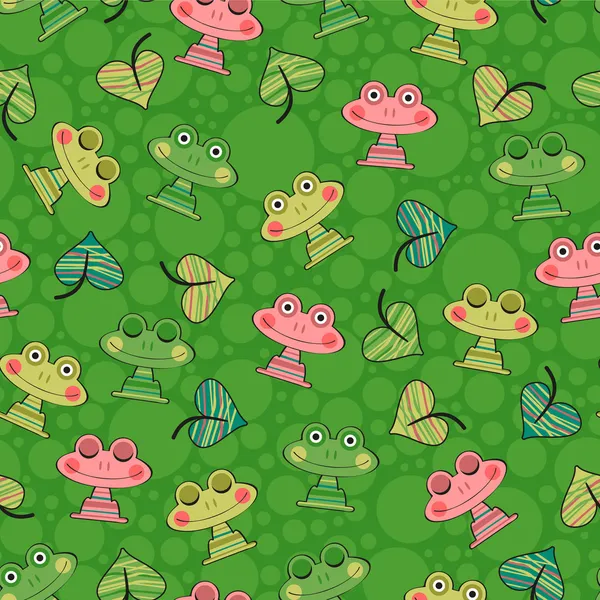 Seamless pattern with cute frogs — Stock Vector