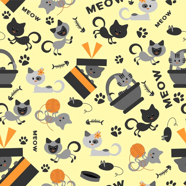 Seamless pattern with cute little kittens — Stock Vector