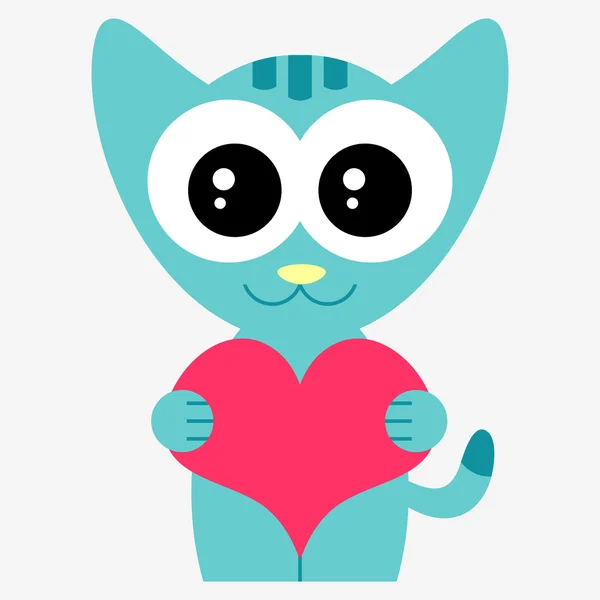 Ilustración romántica con gatito lindo — Vector de stock