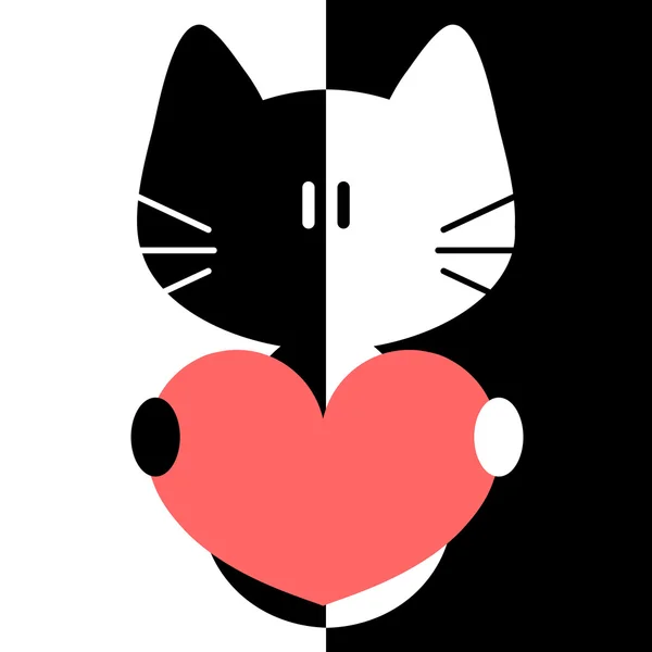 Ilustración romántica con gatito lindo — Vector de stock