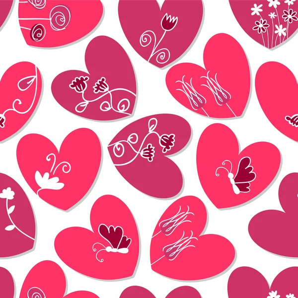 Hermoso patrón romántico sin costuras con corazones — Vector de stock