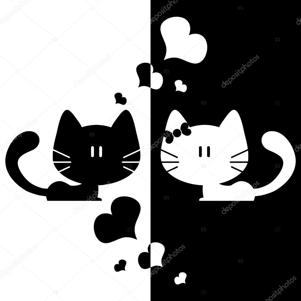 Cute couple of kittens romantic illustrations