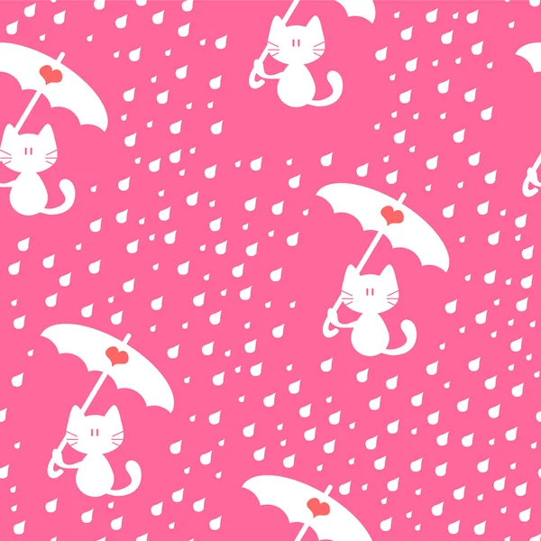 Seamless pattern with cute kitties under the rain — Stock Vector