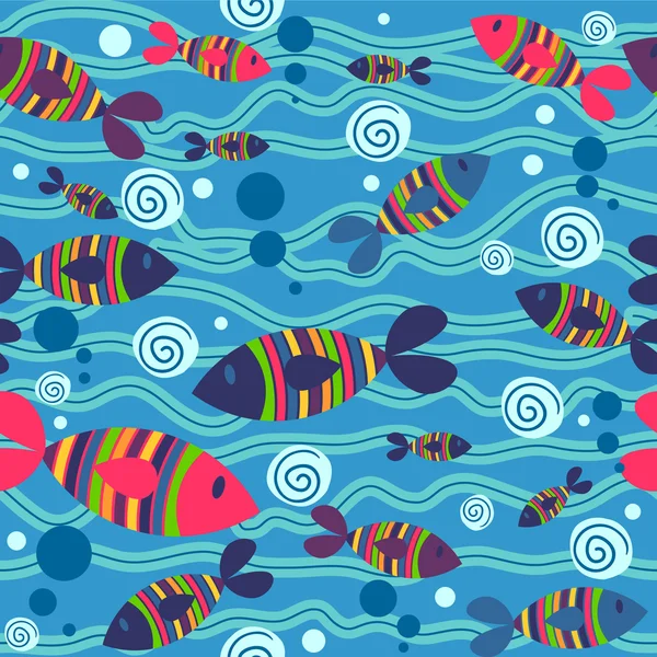 Cute fish in the sea seamless pattern — Stock Vector