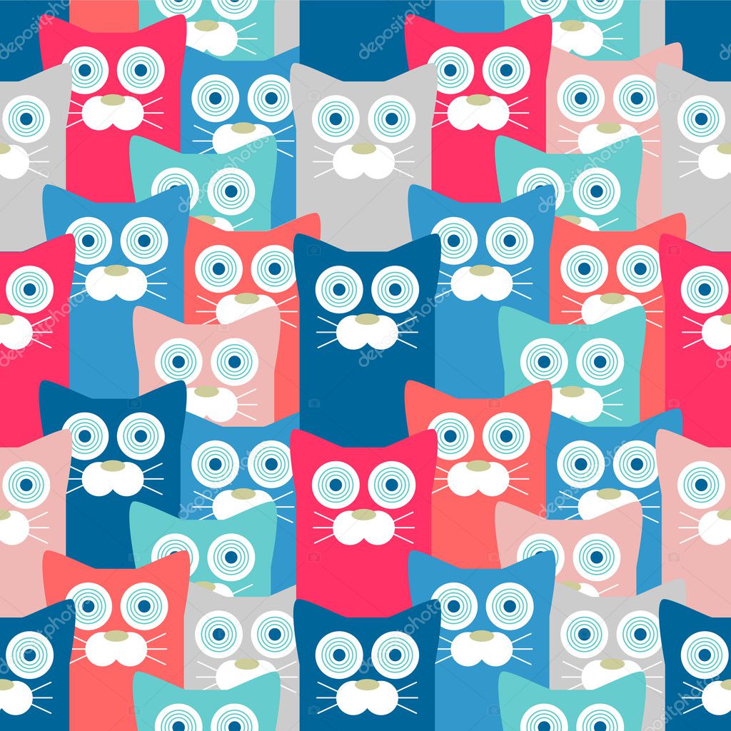 Colorful seamless pattern with funny cats