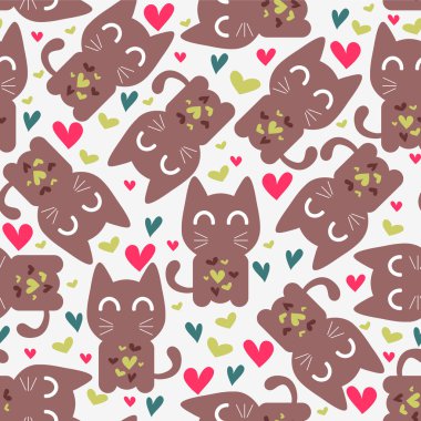 yavru kedi ile şirin seamless modeli