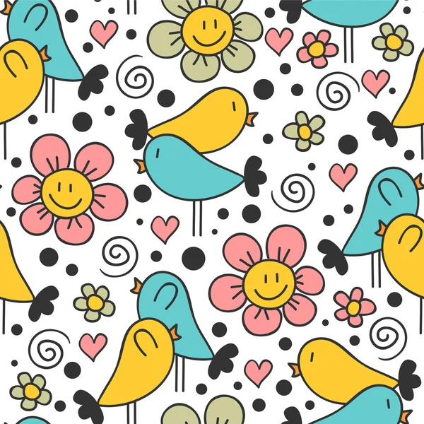 Cute childish seamless pattern with birds — Stock Vector