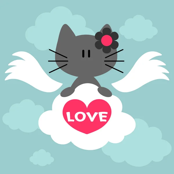 Valentijn illustratie met cute kitty — Stockvector