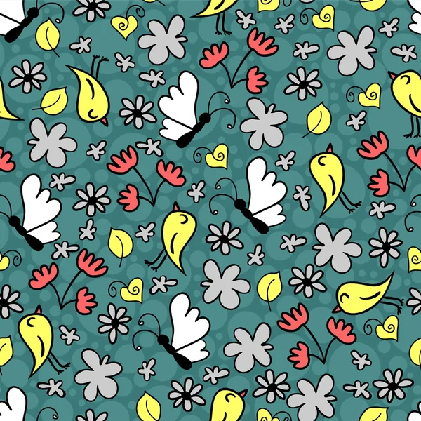 Mignon motif sans couture avec des papillons et des fleurs — Image vectorielle