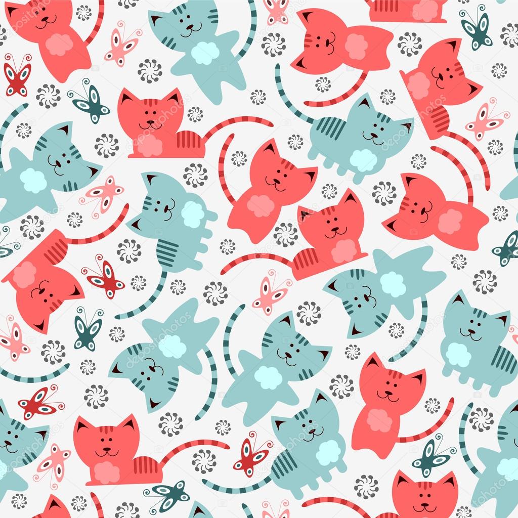 Seamless pattern with cute kittens
