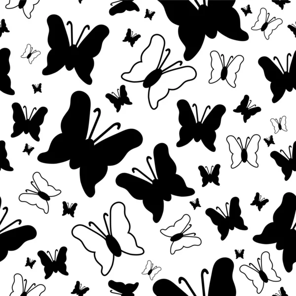 Seamless pattern with butterflies silhouettes — Stock Vector