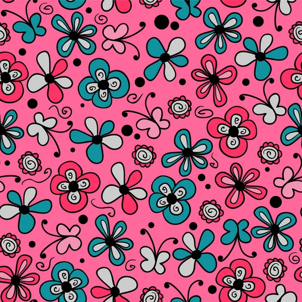 花とかわいいのシームレスなパターン — ストックベクタ