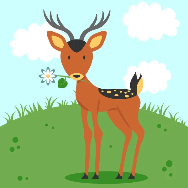 Cute fawn holding a flower — Stock Vector