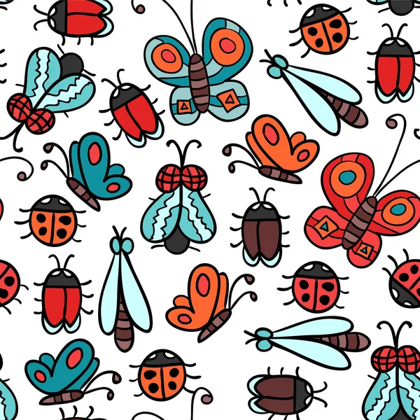 Seamless pattern with various insects — Stock Vector