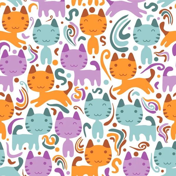 Seamless pattern with cute little kittens — Stock Vector