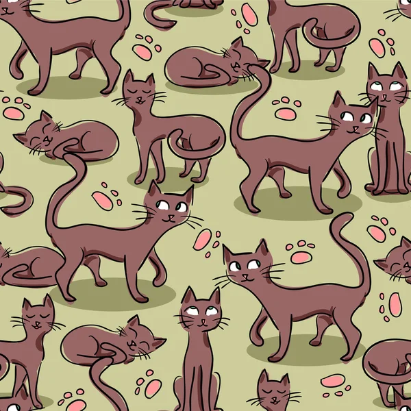 Seamless pattern with cute cats — Stock Vector