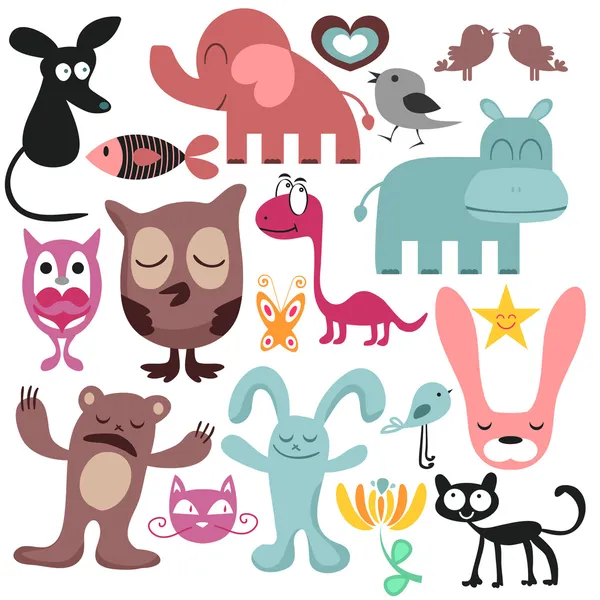 Random set of various funny animals — Stock Vector