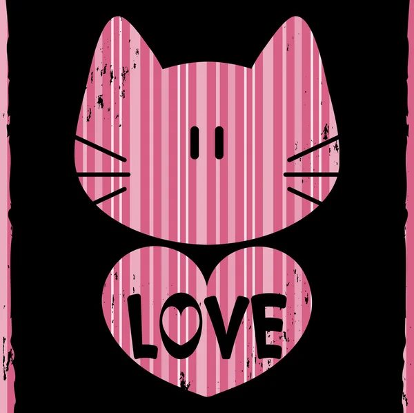 Gatto con un cuore romantico illustrazione — Vettoriale Stock