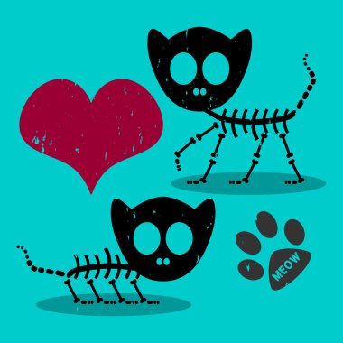 Two cute cat skeletons in love clipart