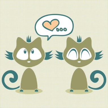 iki yavru kedi ile romantik illüstrasyon