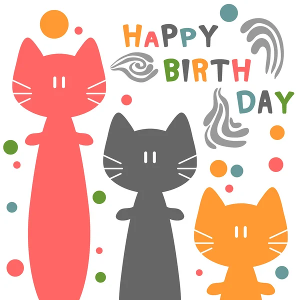 Tarjeta de cumpleaños con gatos divertidos — Vector de stock