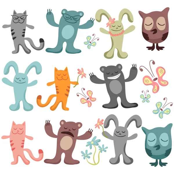 Conjunto de animales divertidos lindos — Vector de stock