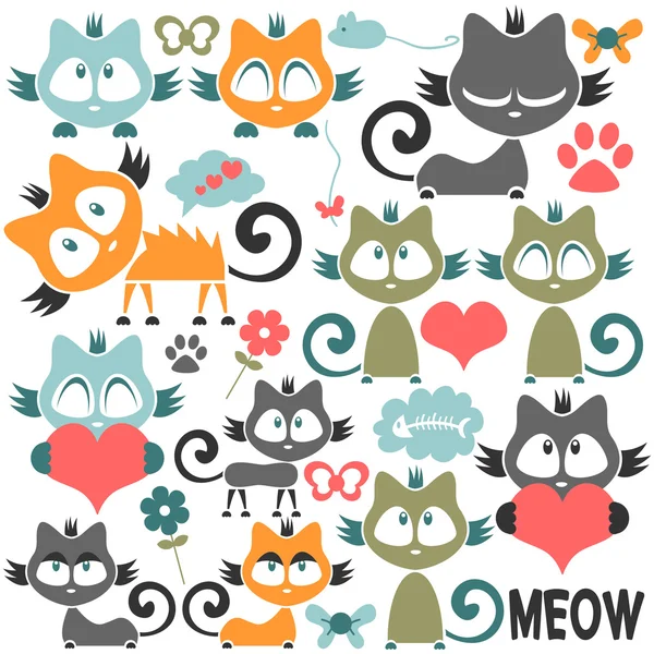 Ensemble d'illustrations mignonnes de chaton — Image vectorielle