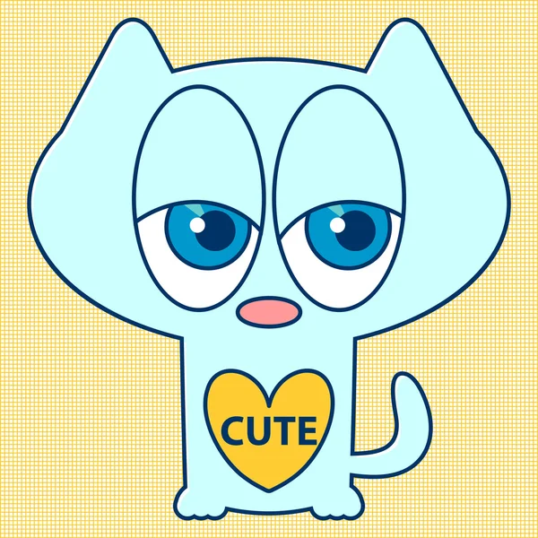 Schattig blauw kitty in liefde romantische illustratie — Stockvector