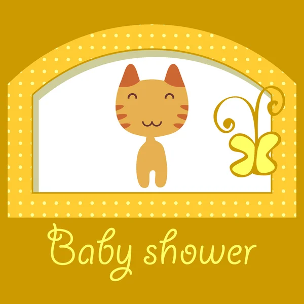 Cartão bonito do chuveiro do bebê com gatinho — Vetor de Stock