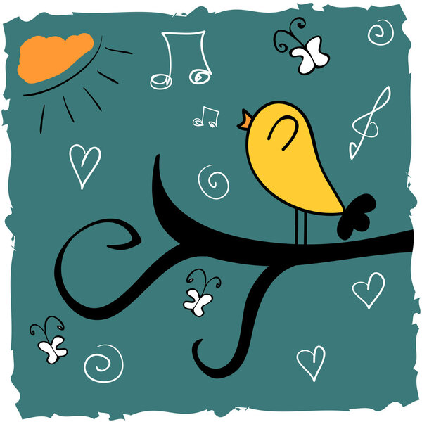 Симпатичная иллюстрация пения птиц
