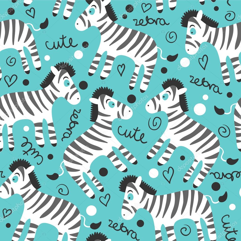 Childish seamless pattern wtih cute zebras