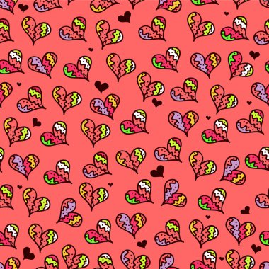 Renkli kalpleri olan, pürüzsüz bir desen.