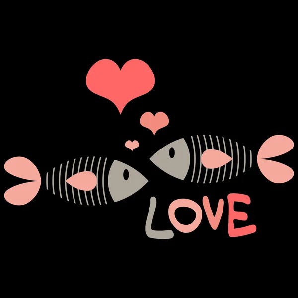 Tarjeta de amor con dos peces lindos — Vector de stock